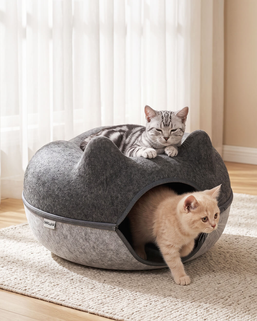 MeowNest Peekaboo Felt Cat Cave - Grey