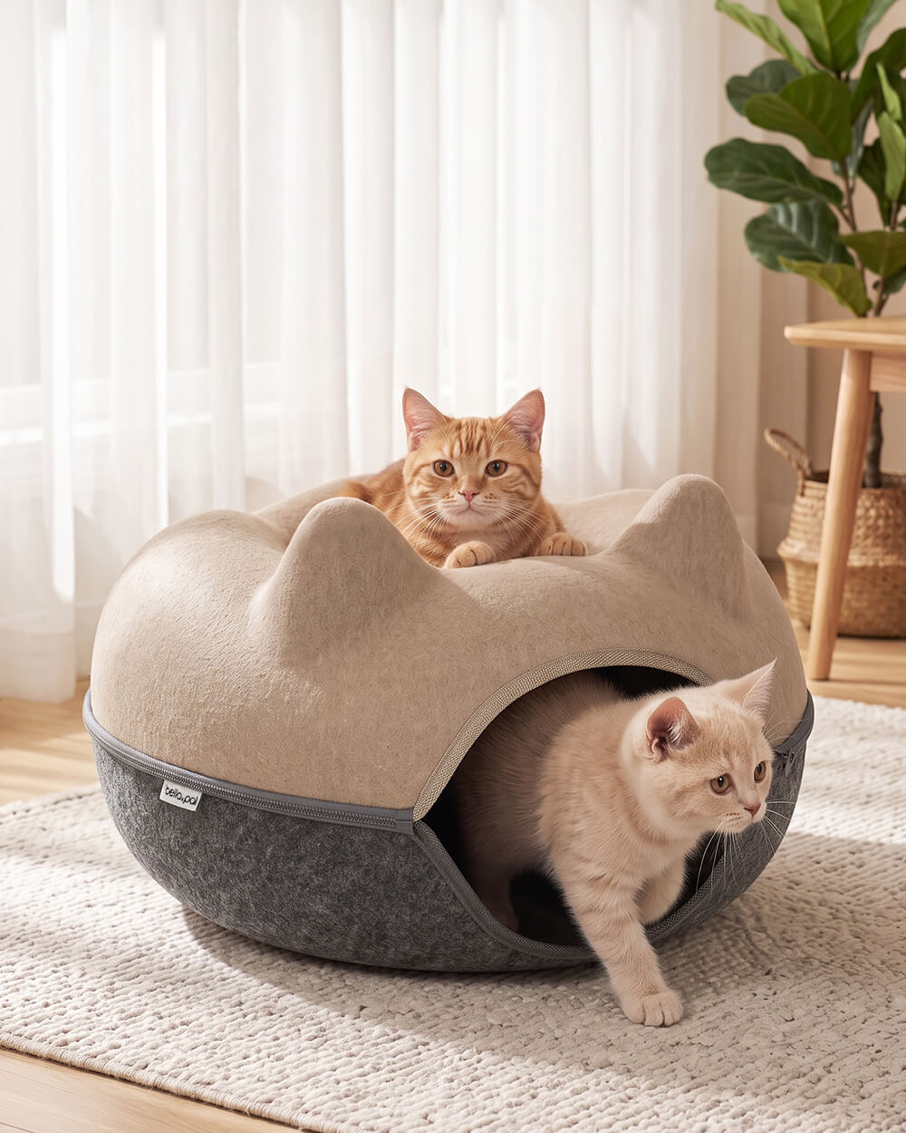 MeowNest Peekaboo Felt Cat Cave - Khaki